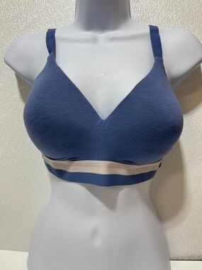 Hanes Dusty Blue T-Shirt Bra with Cream and Blue Contrast Band